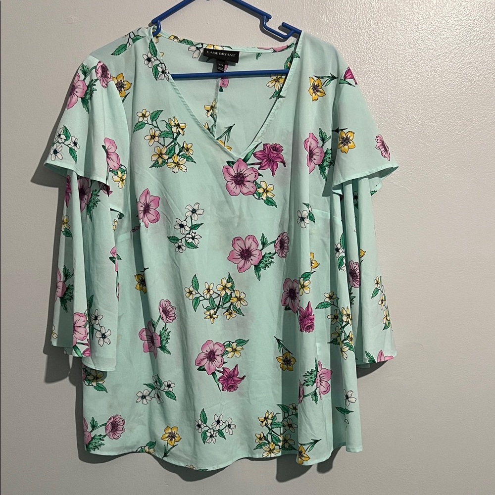 Cato Mint Floral V-Neck Blouse